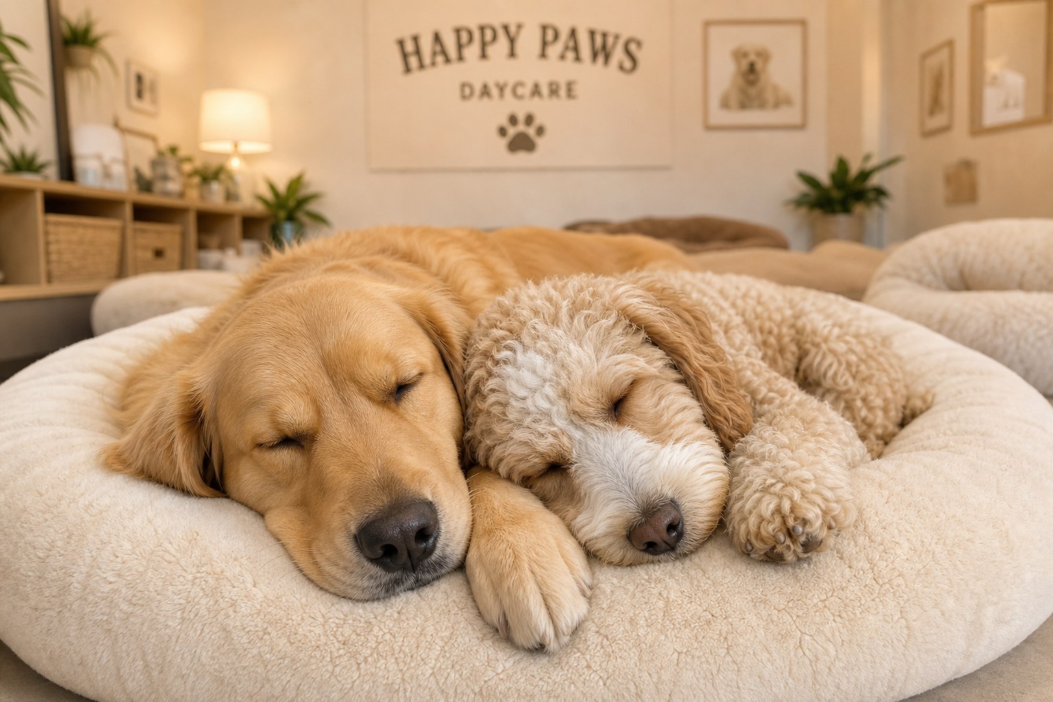 Two dogs napping together