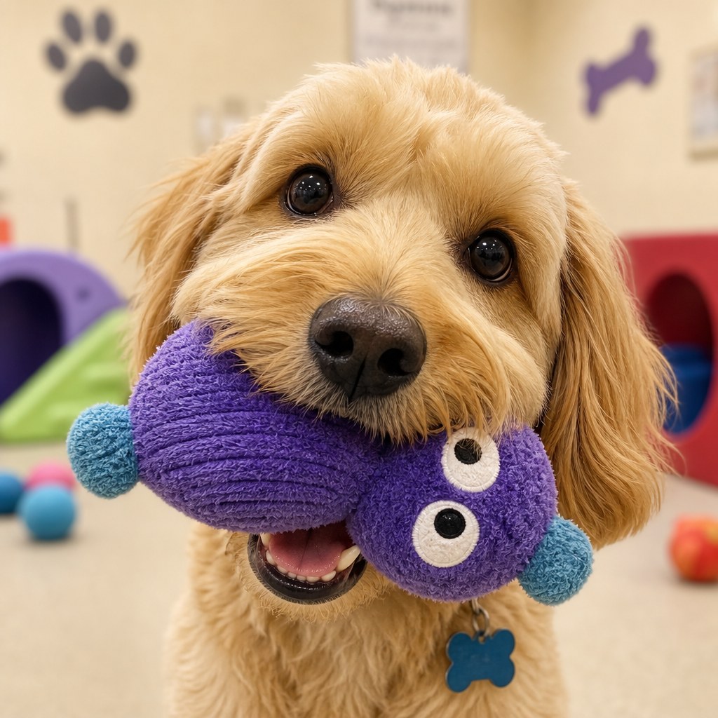 Playful pup with toy